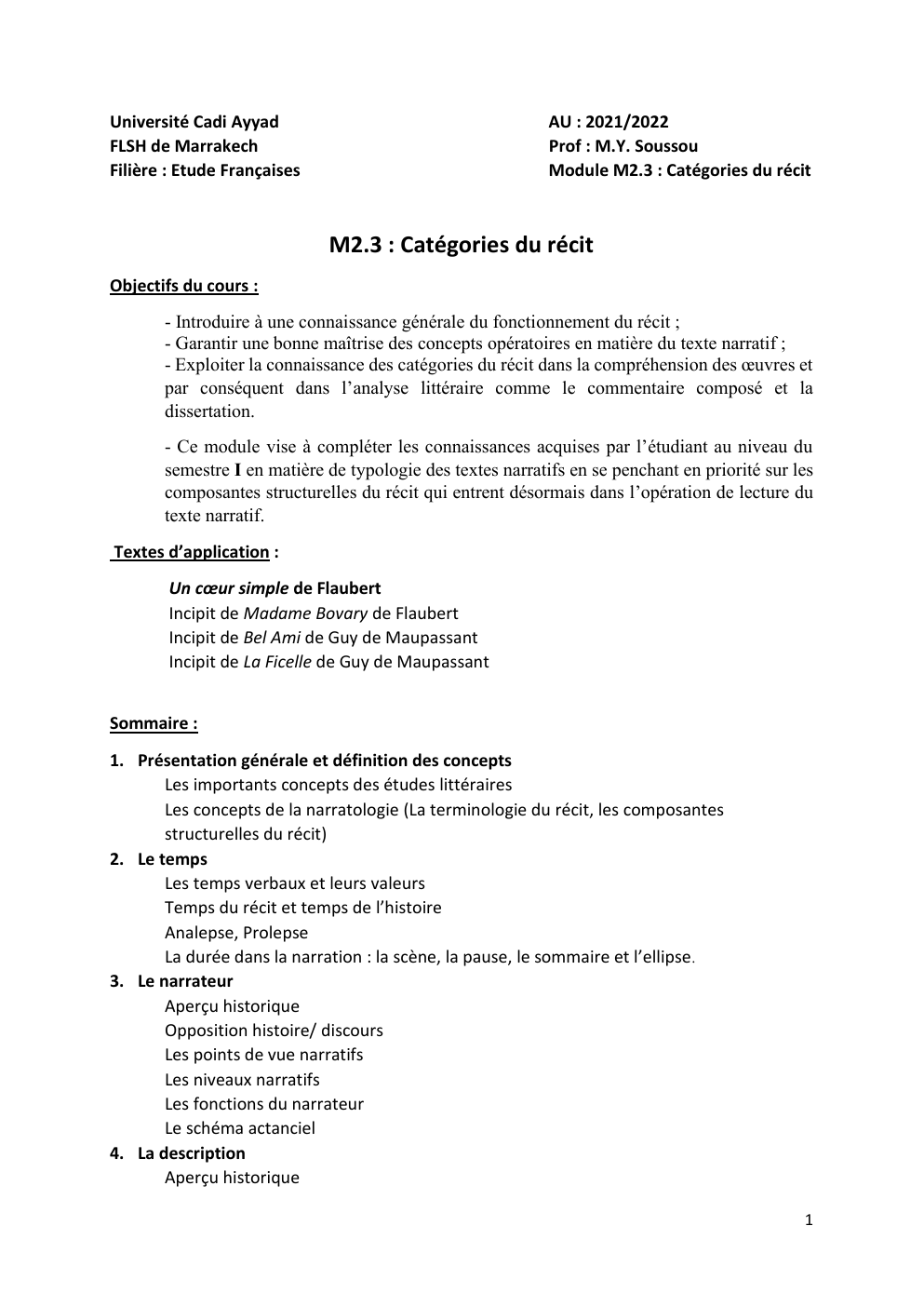 Prévisualisation du document M2.3 : Catégories du récit