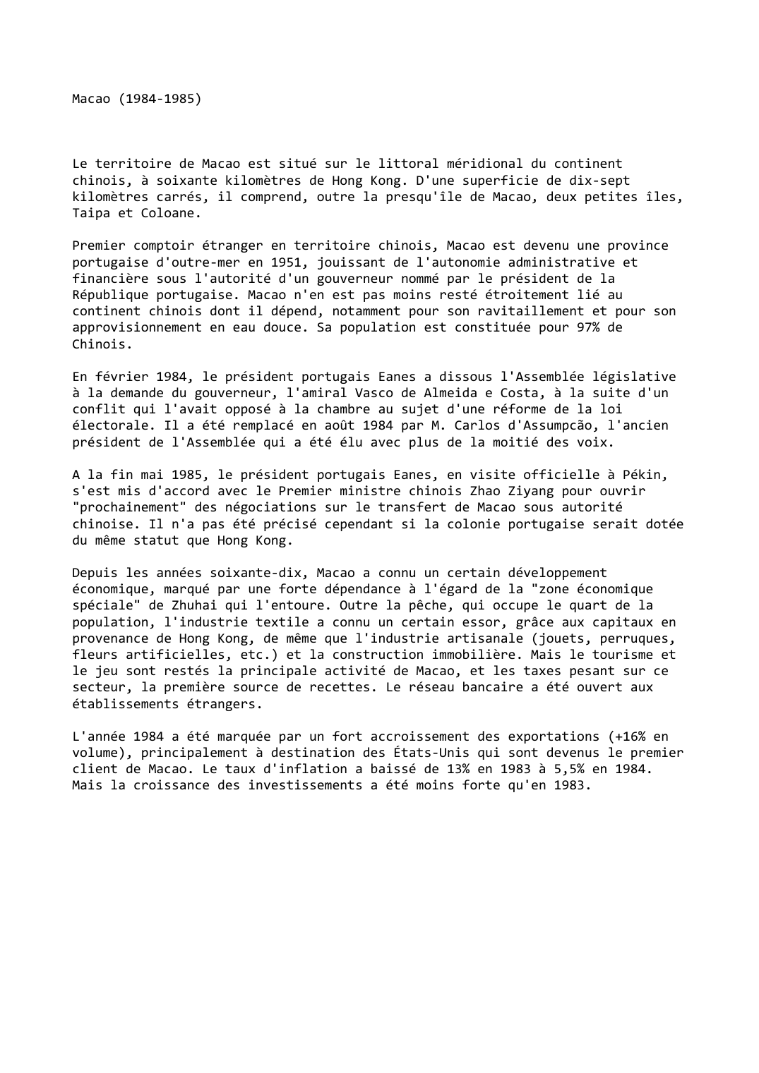 Prévisualisation du document Macao (1984-1985)