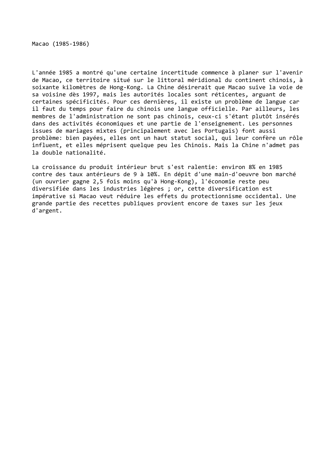 Prévisualisation du document Macao (1985-1986)