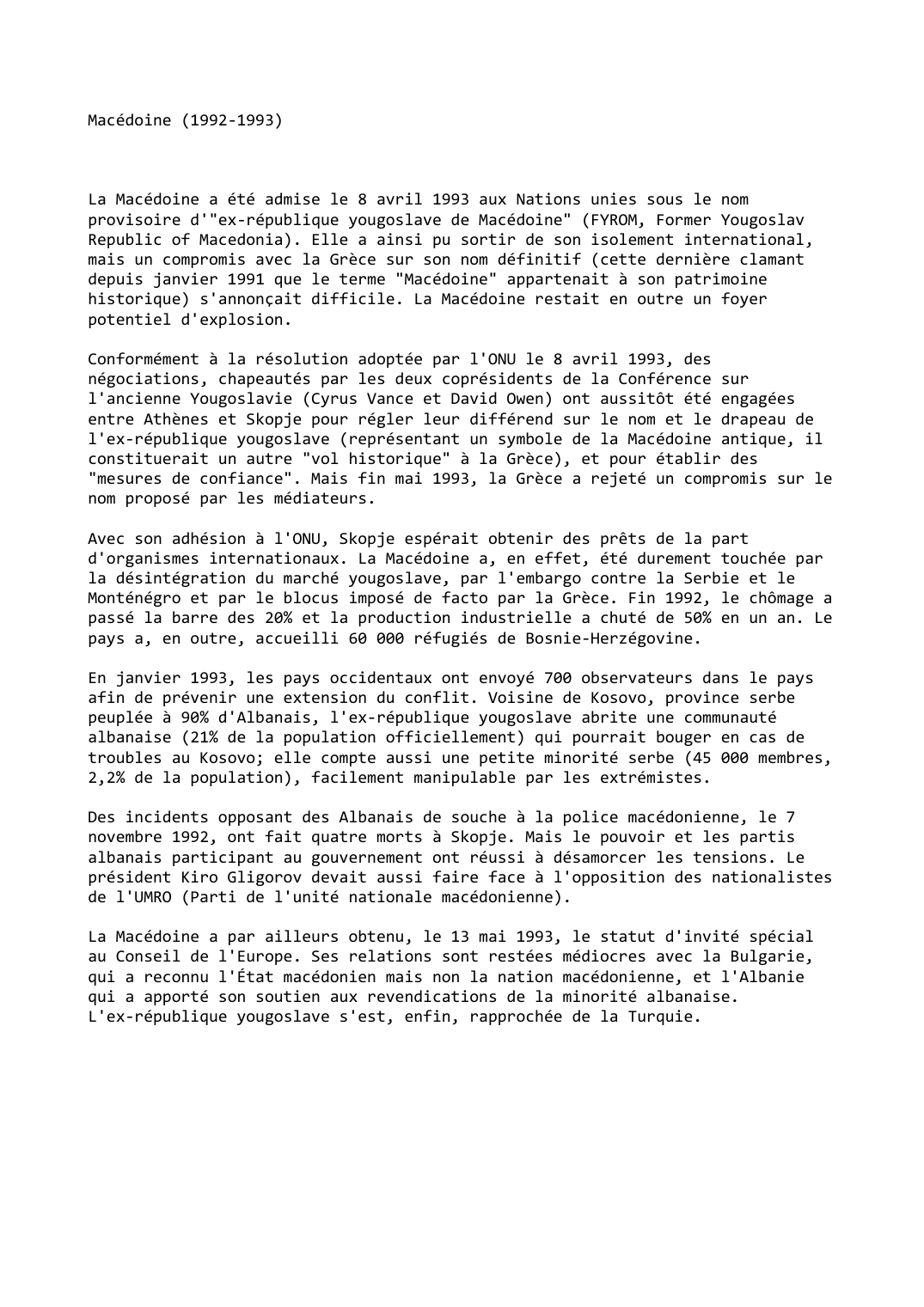 Prévisualisation du document Macédoine (1992-1993)