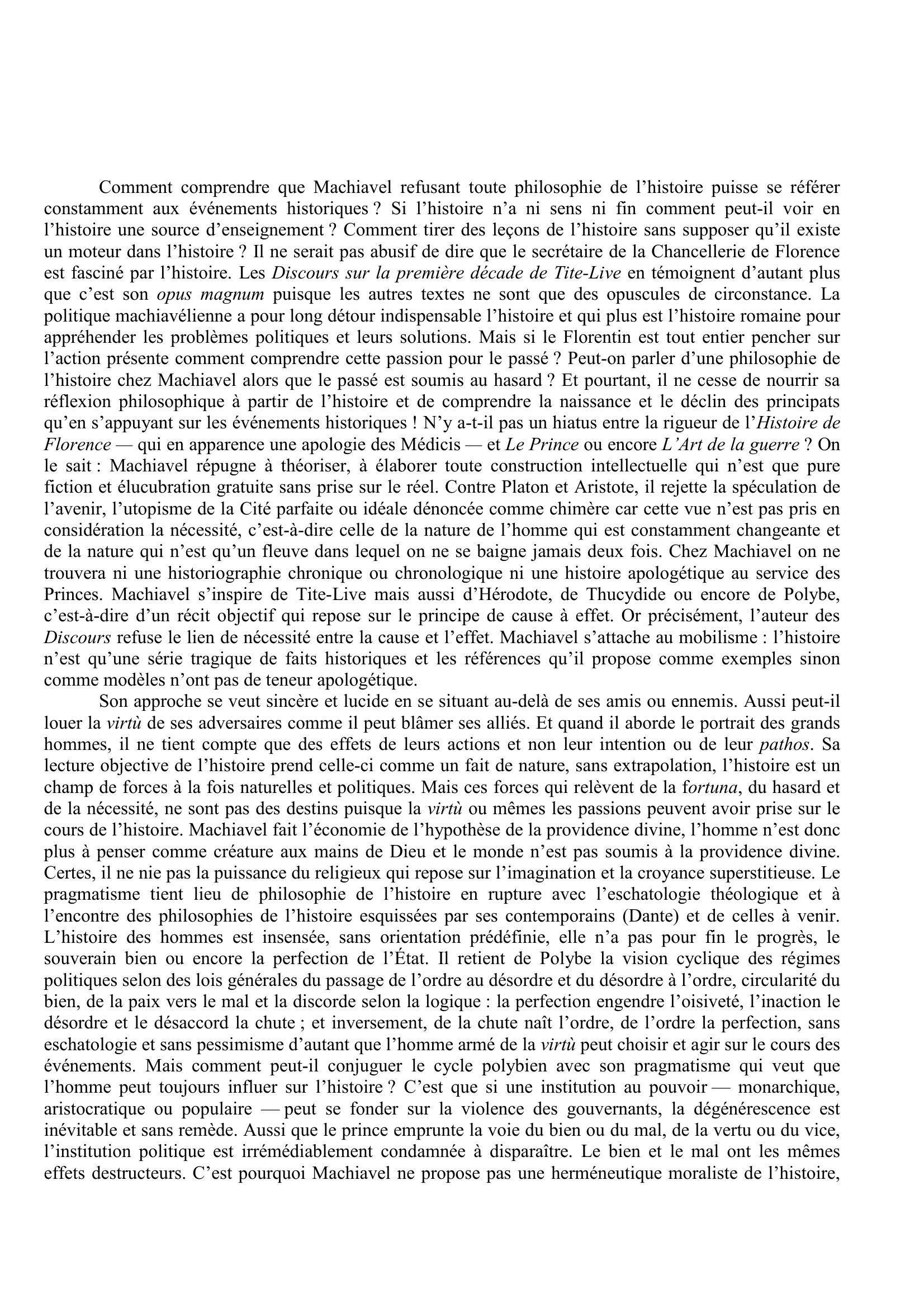 Prévisualisation du document Machiavel, Discours sur la première décade de Tite-Live, II, Avant-propos, La Pléiade p. 510 - 511.