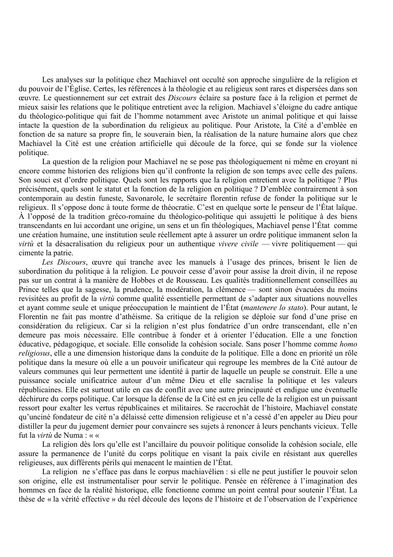 Prévisualisation du document Machiavel, Discours sur la première décade de Tite-Live, II, Ch. II