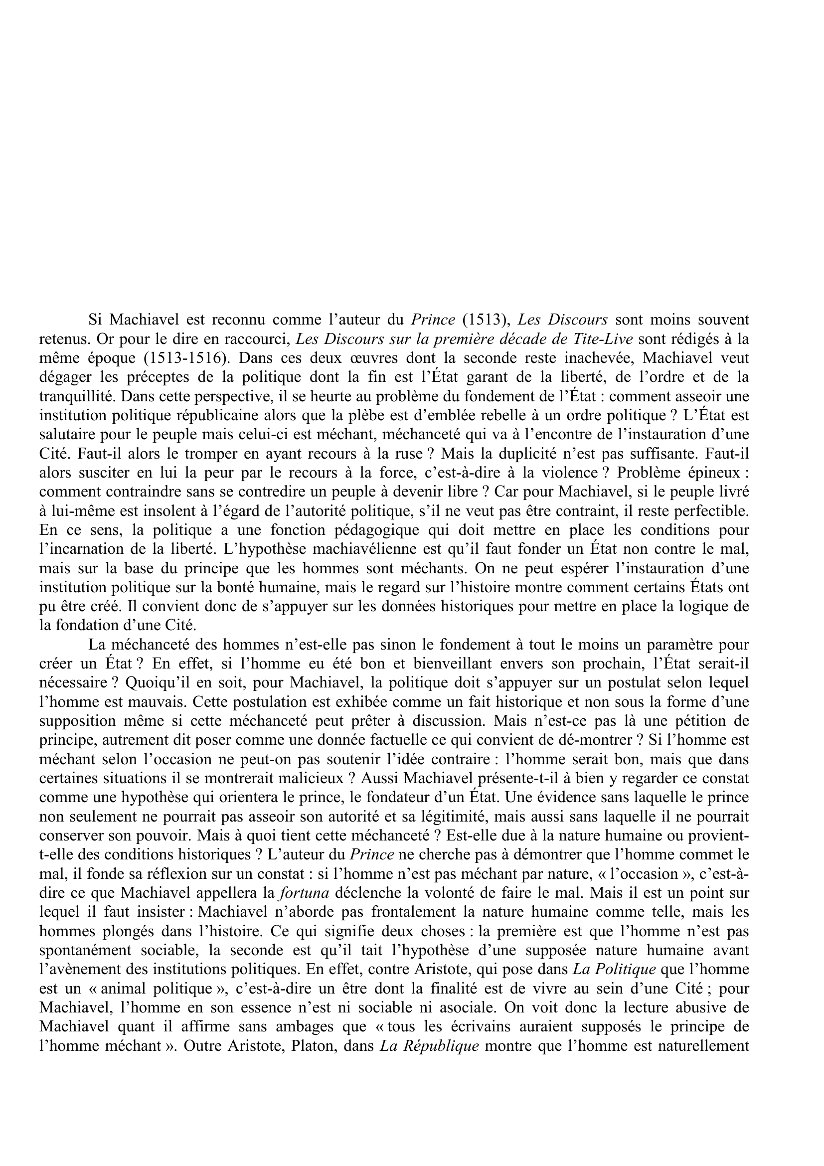 Prévisualisation du document Machiavel, Discours sur la première décade de Tite-Live, L. I, Chap. III.