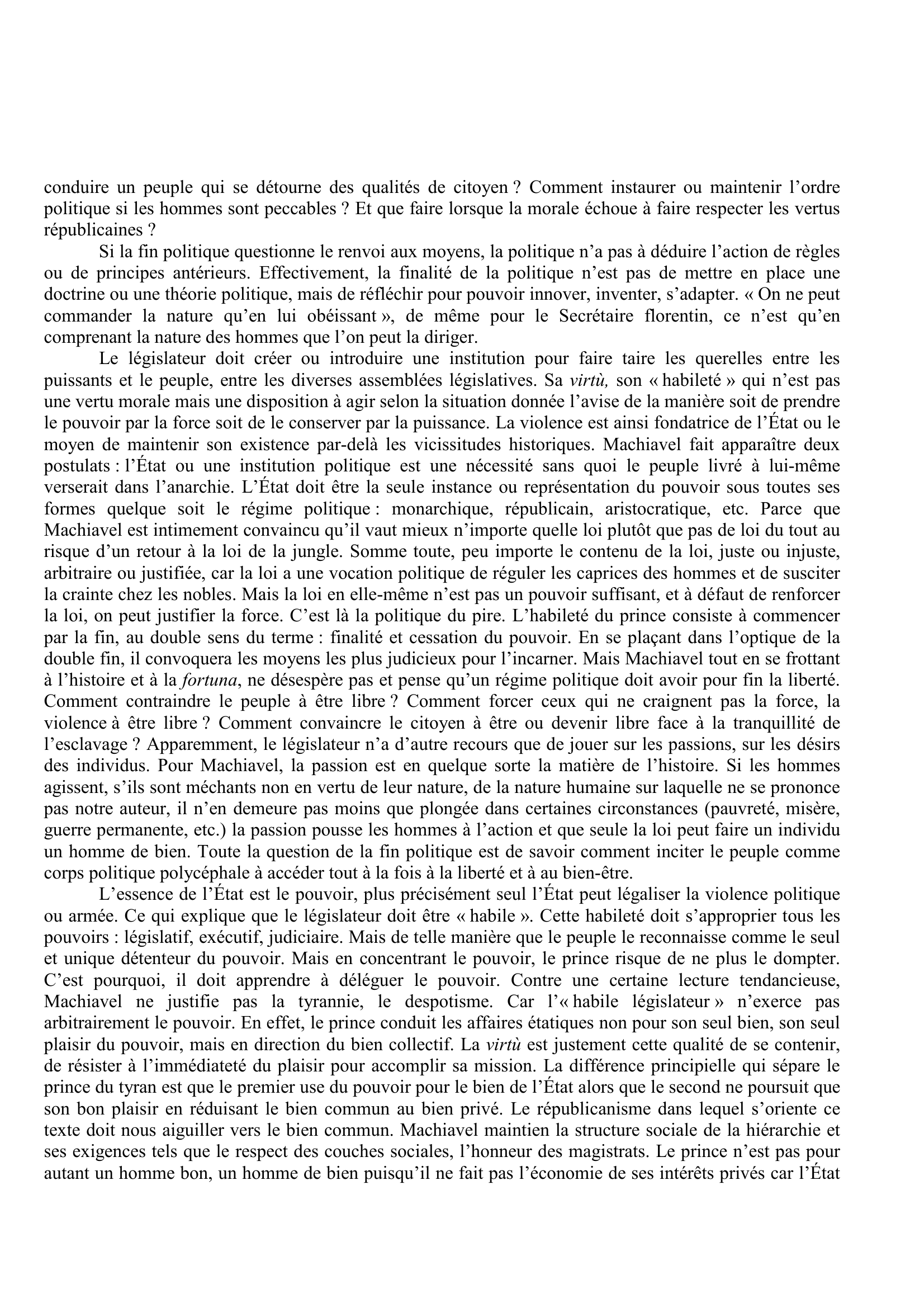 Prévisualisation du document Machiavel et l'Etat: Machiavel, Discours sur la première décade de Tite-Live, 1531, I, 9.