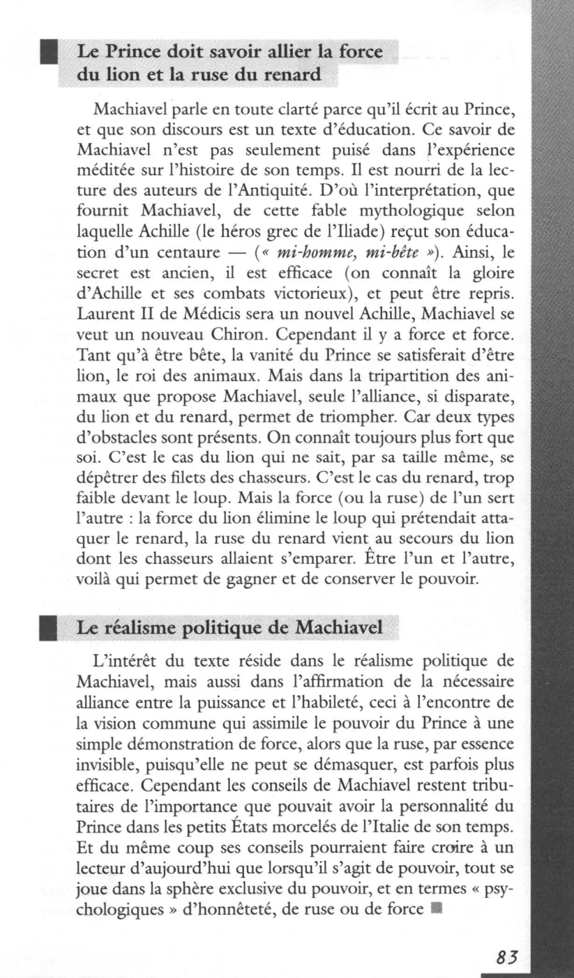 Prévisualisation du document Machiavel, Le Prince (1513) Chapitre XVIII