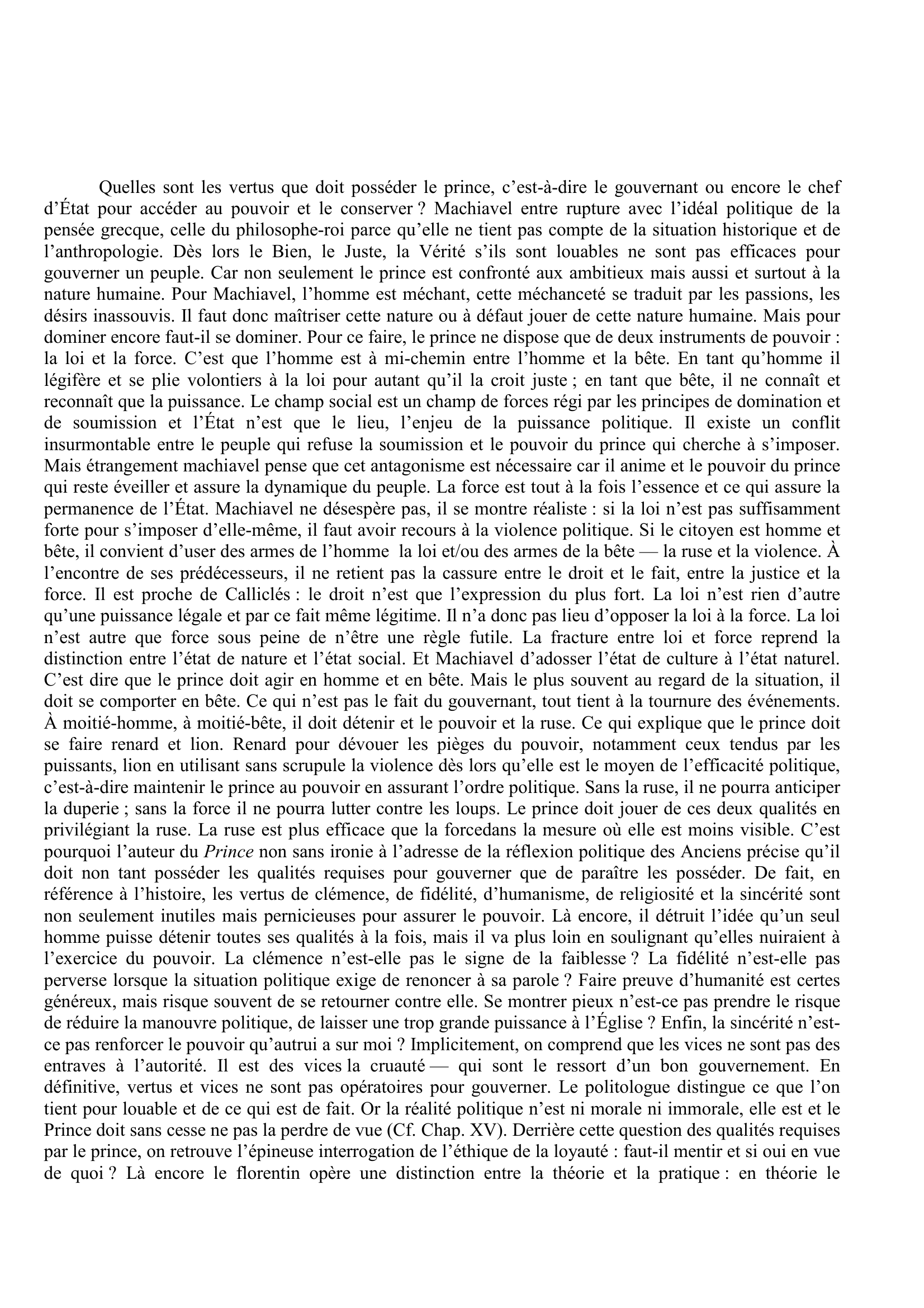 Prévisualisation du document Machiavel, Le Prince, chap. XVIII. Commentaire