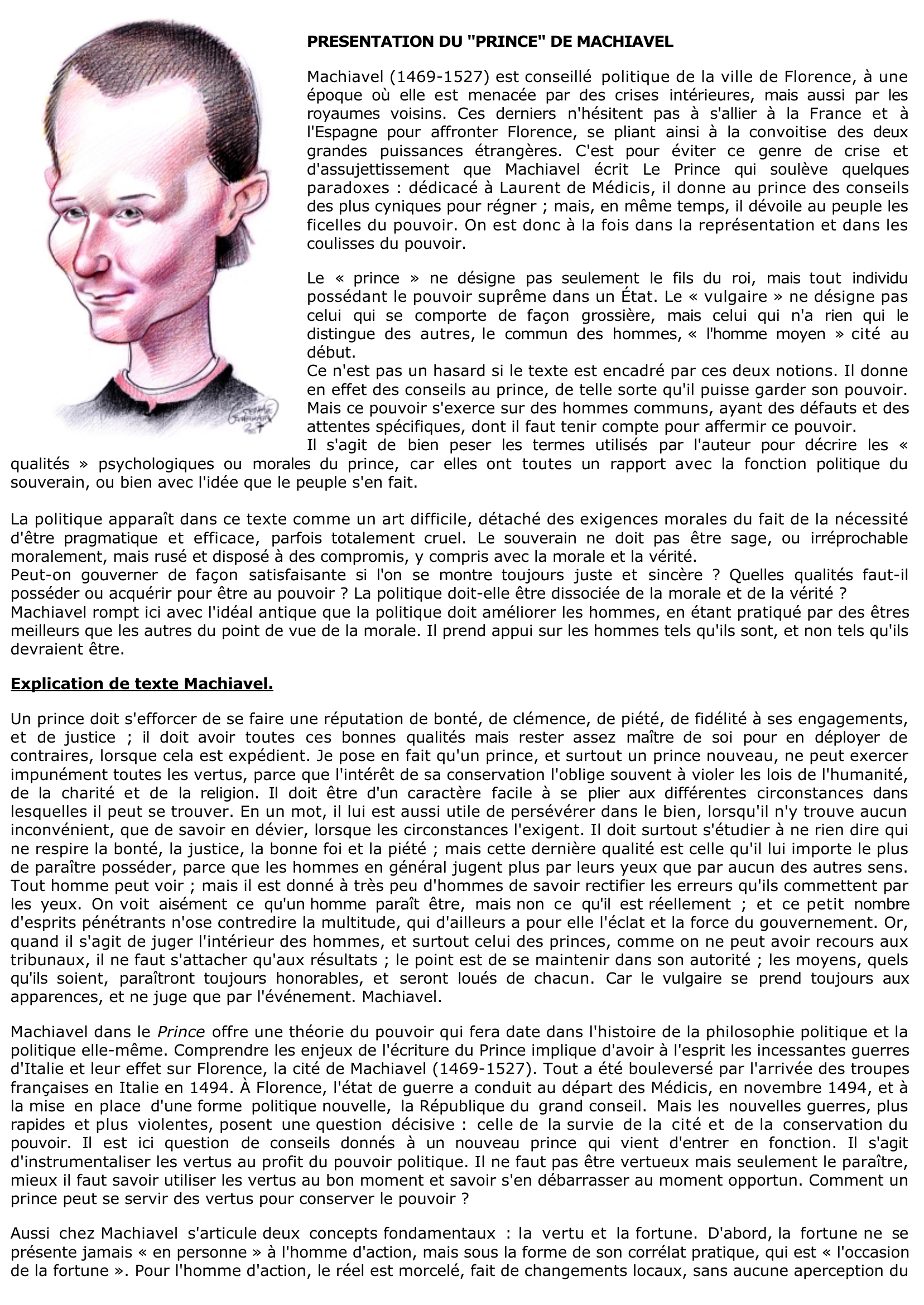 Prévisualisation du document MACHIAVEL: Un prince doit s'efforcer de se faire une réputation de bonté