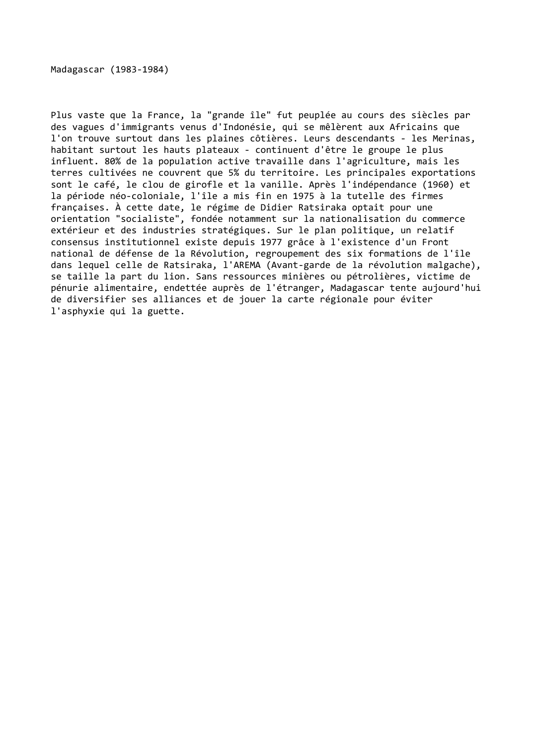 Prévisualisation du document Madagascar (1983-1984)