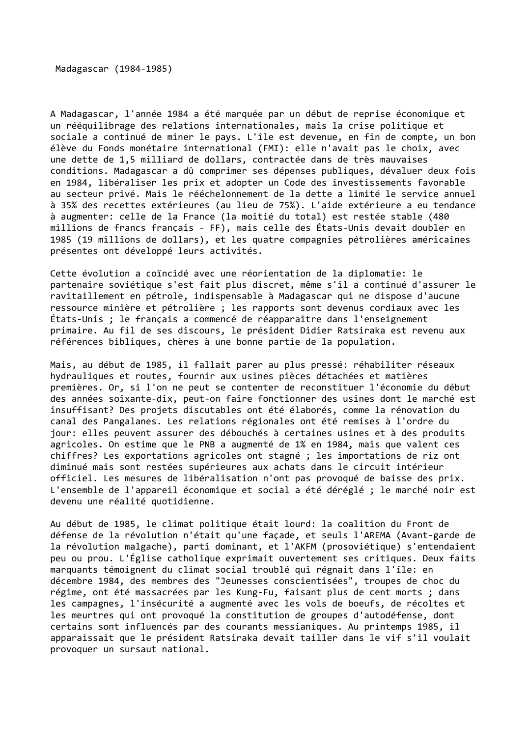 Prévisualisation du document Madagascar (1984-1985)