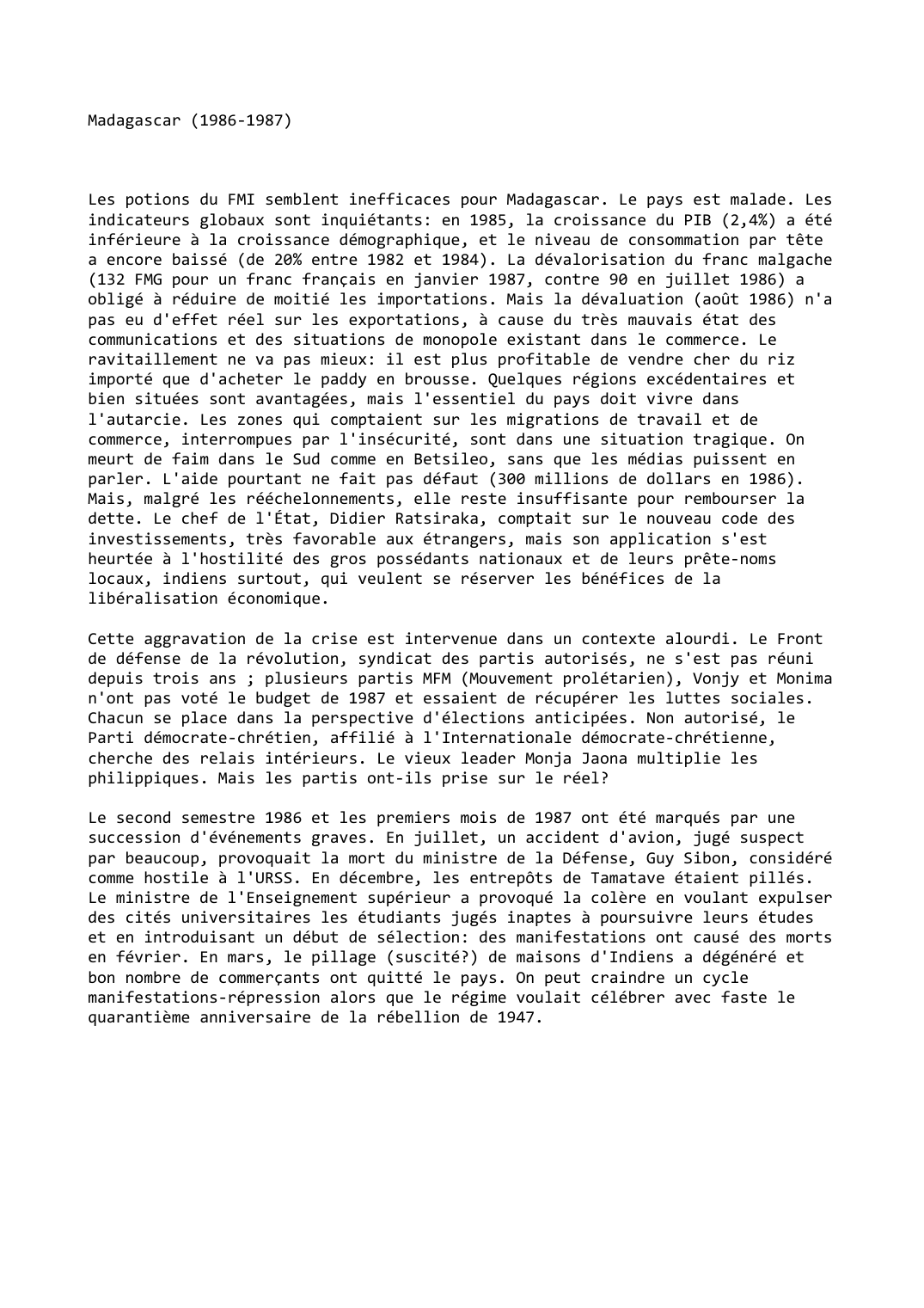 Prévisualisation du document Madagascar (1986-1987)