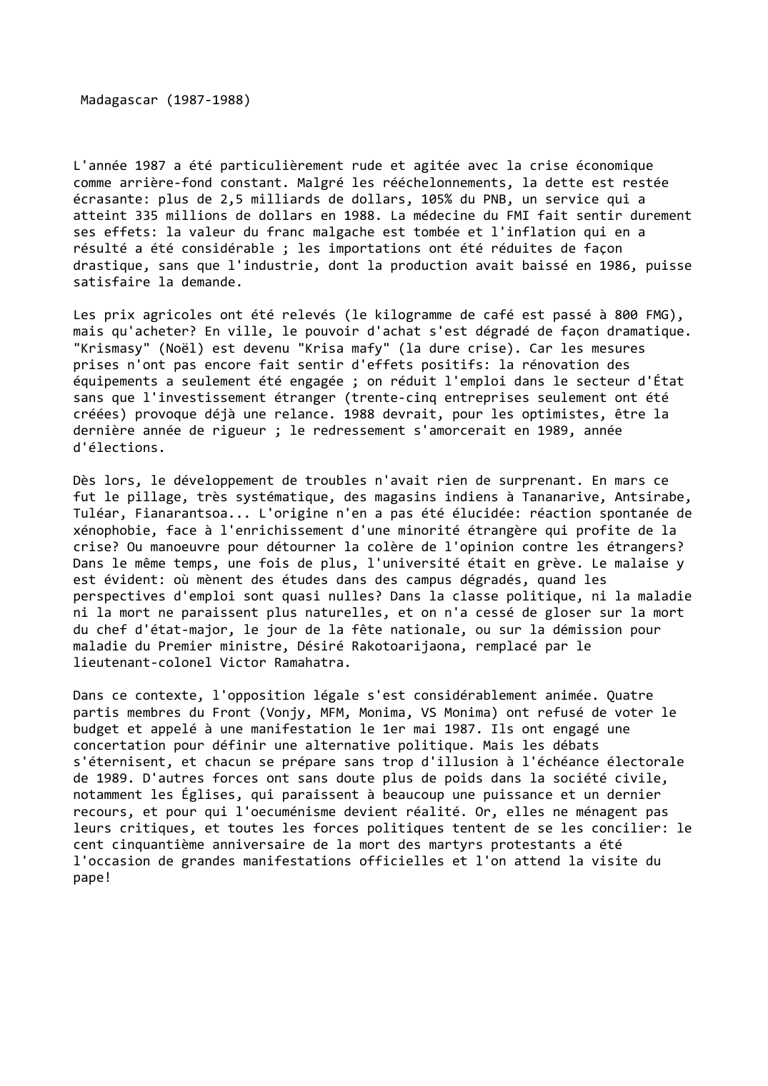 Prévisualisation du document Madagascar (1987-1988)