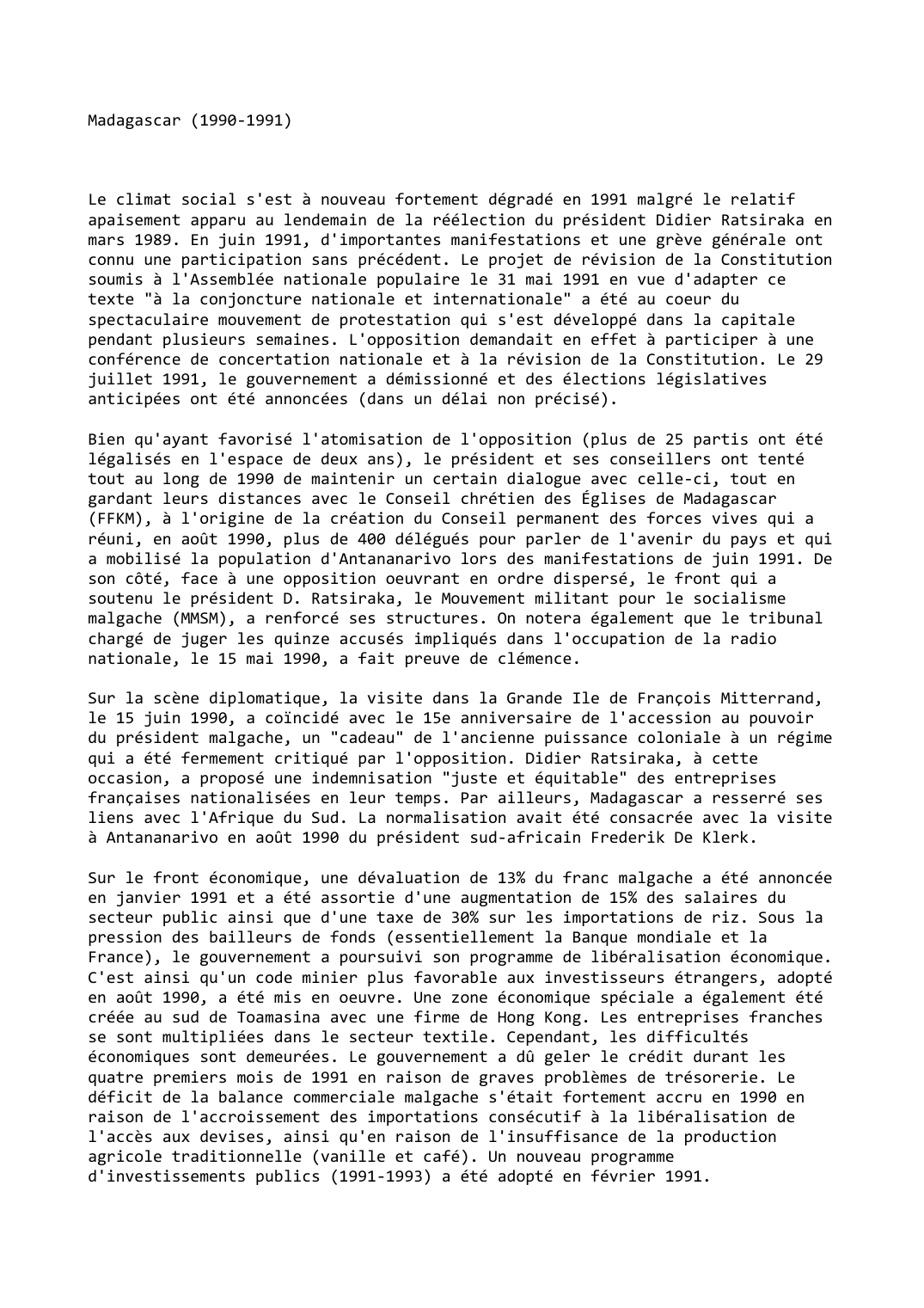 Prévisualisation du document Madagascar (1990-1991)