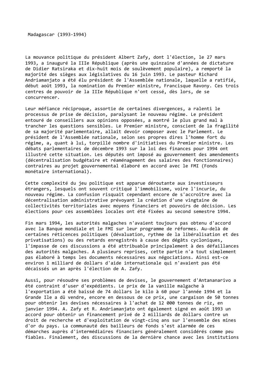 Prévisualisation du document Madagascar (1993-1994)
