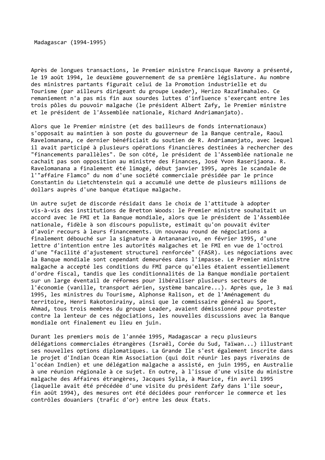 Prévisualisation du document Madagascar (1994-1995)