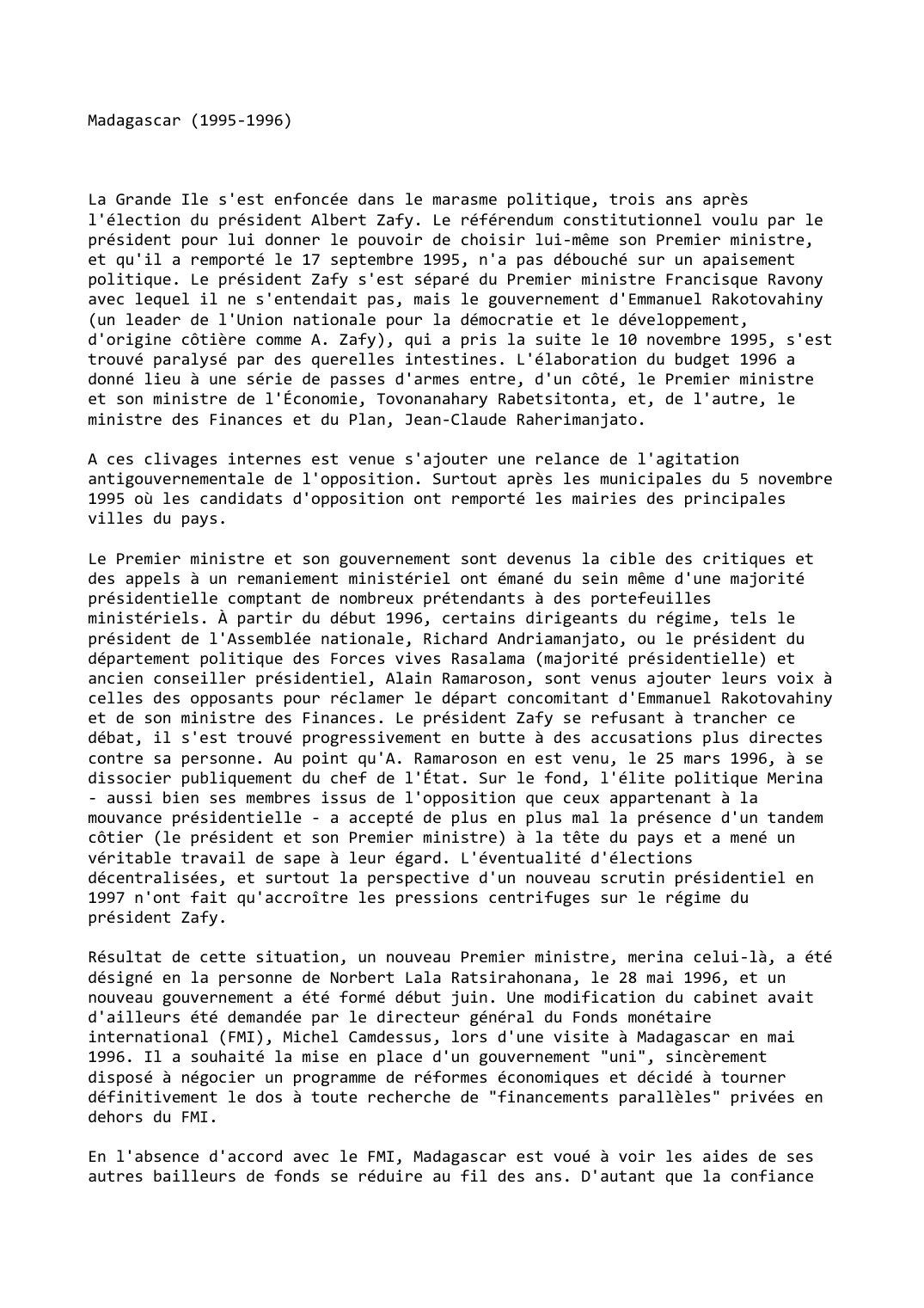 Prévisualisation du document Madagascar (1995-1996)