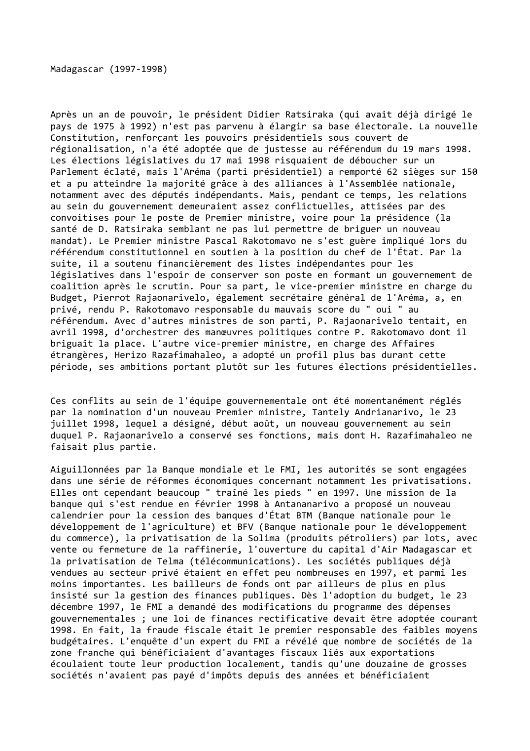 Prévisualisation du document Madagascar (1997-1998)