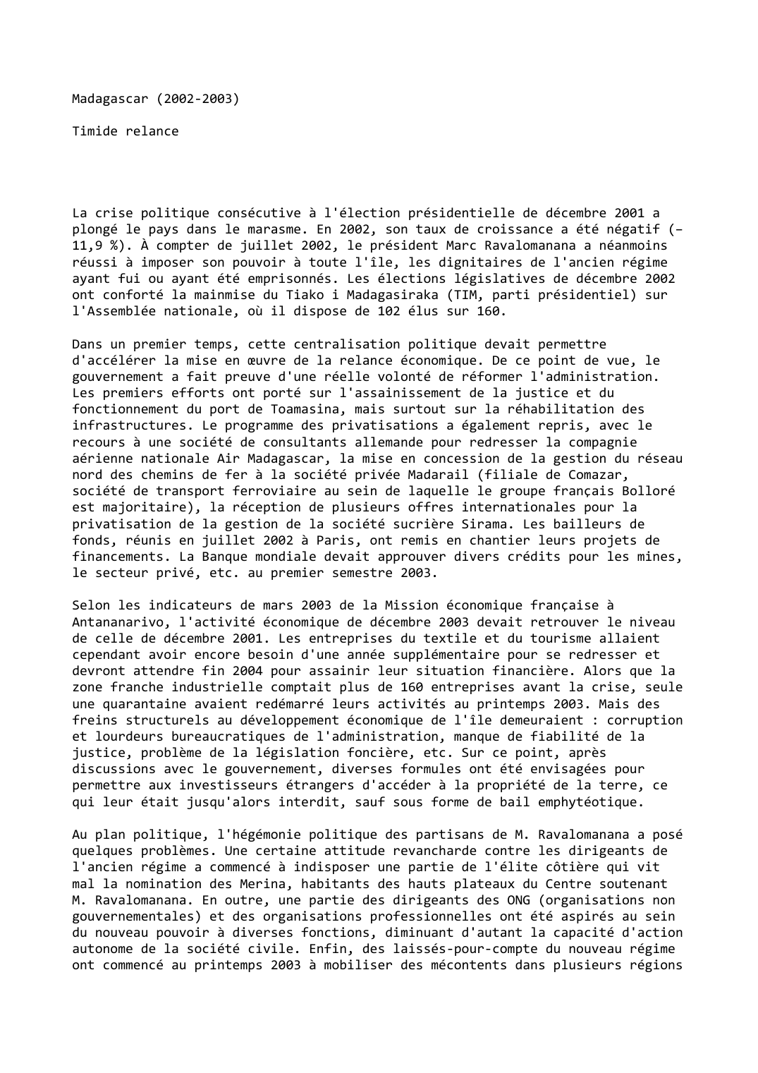 Prévisualisation du document Madagascar (2002-2003)
