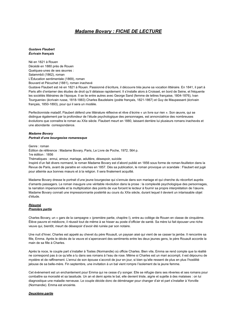 Prévisualisation du document Madame Bovary : FICHE DE LECTURE