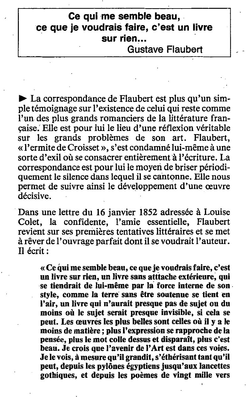 Prévisualisation du document Madame Bovary, un ''livre sur rien'' ? (Flaubert)