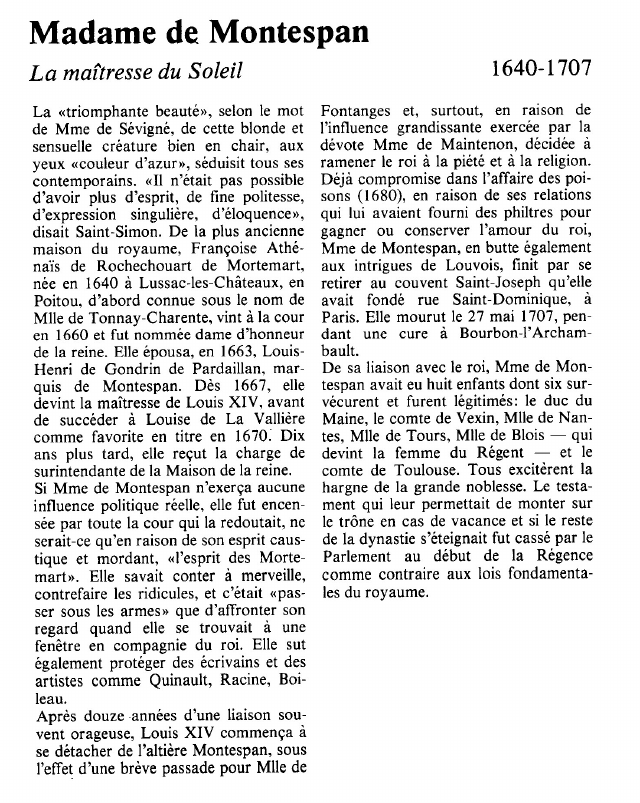 Prévisualisation du document Madame de MontespanLa maîtresse du Soleil.