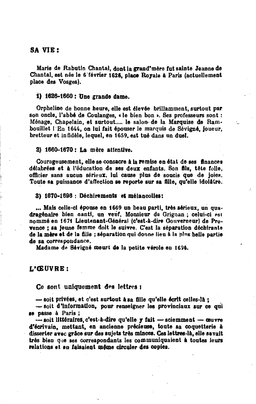 Prévisualisation du document MADAME DE SÉVIGNÉ: 1616-1698. VIE ET OEUVRE