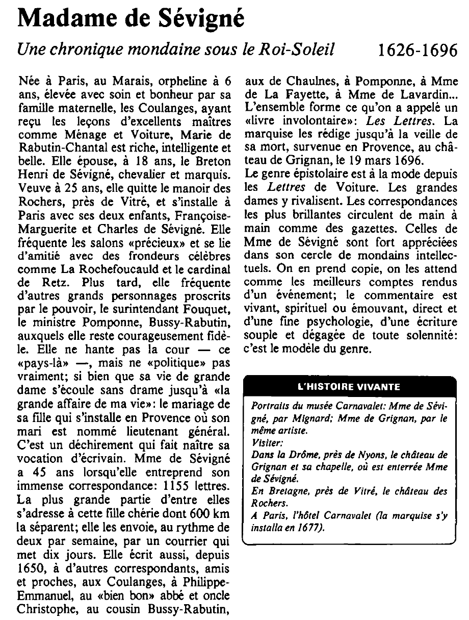 Prévisualisation du document Madame de Sévigné