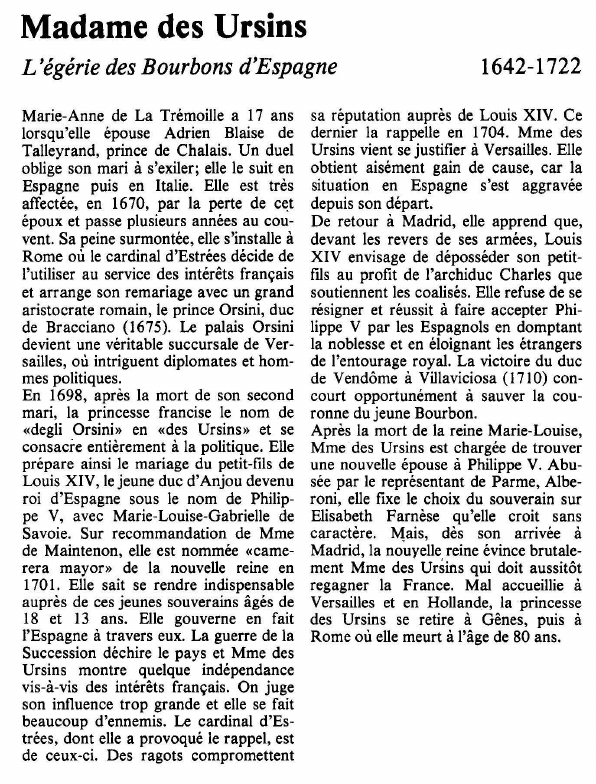 Prévisualisation du document Madame des UrsinsL'égérie des Bourbons d'Espagne.
