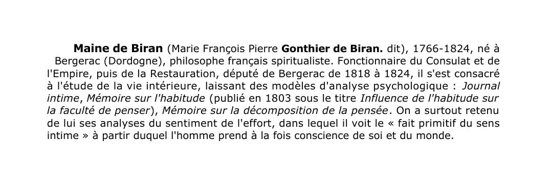 Prévisualisation du document Maine de Biran (Marie François Pierre Gonthier de Biran.