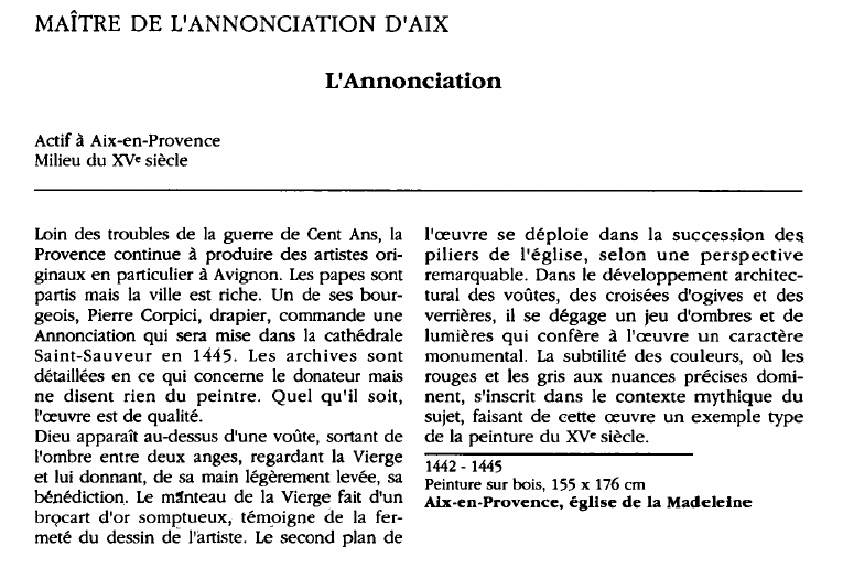 Prévisualisation du document MAÎTRE DE L'ANNONCIATION D'AIX:L'Annonciation (analyse du tableau).