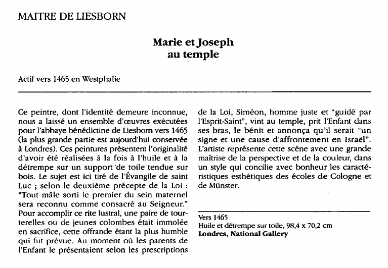 Prévisualisation du document MAITRE DE LIESBORN:Marie et Josephau temple (analyse du tableau).
