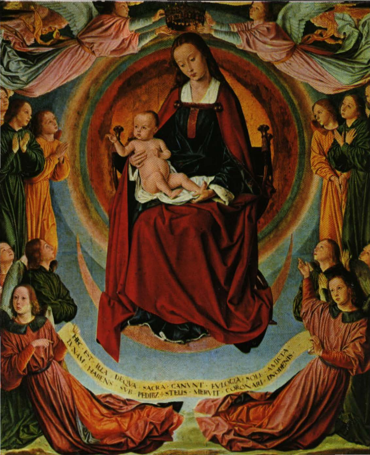 Prévisualisation du document MAÎTRE DE MOULINS:
La Vierge en gloire
entourée d'anges (analyse du tableau).