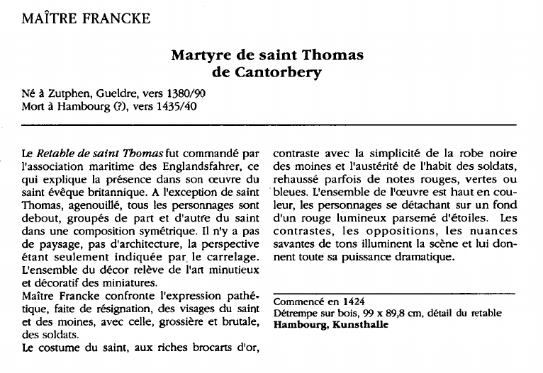 Prévisualisation du document MAÎTRE FRANCKE:Martyre de saint Thomas de Cantorbery (analyse du tableau).