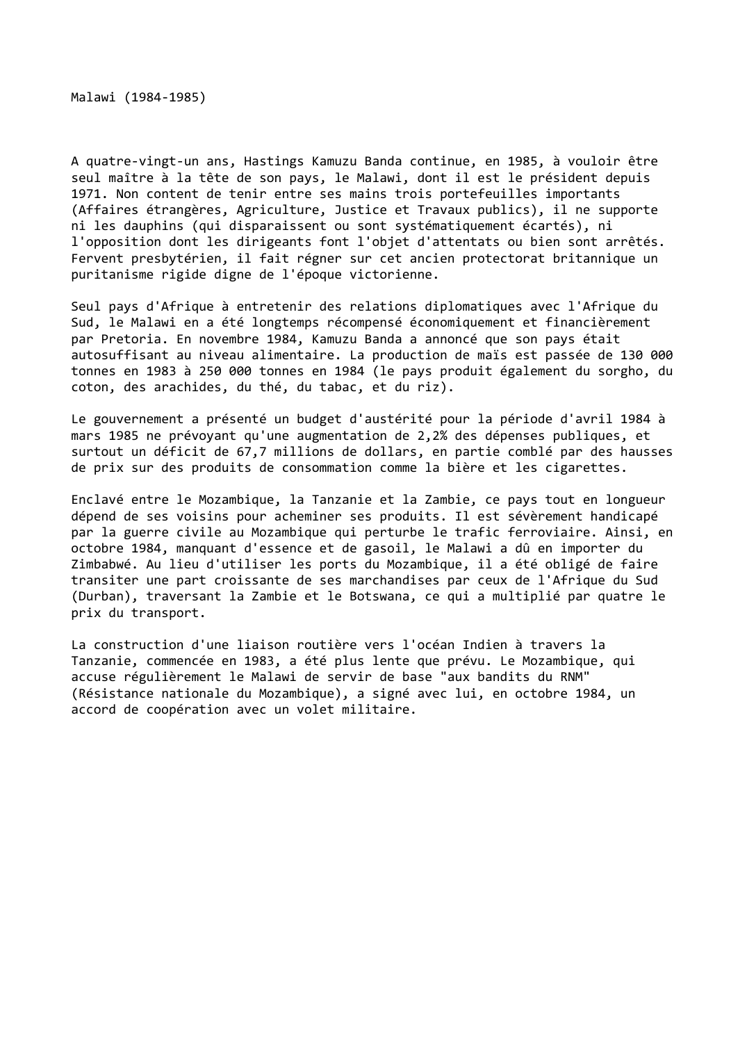 Prévisualisation du document Malawi (1984-1985)