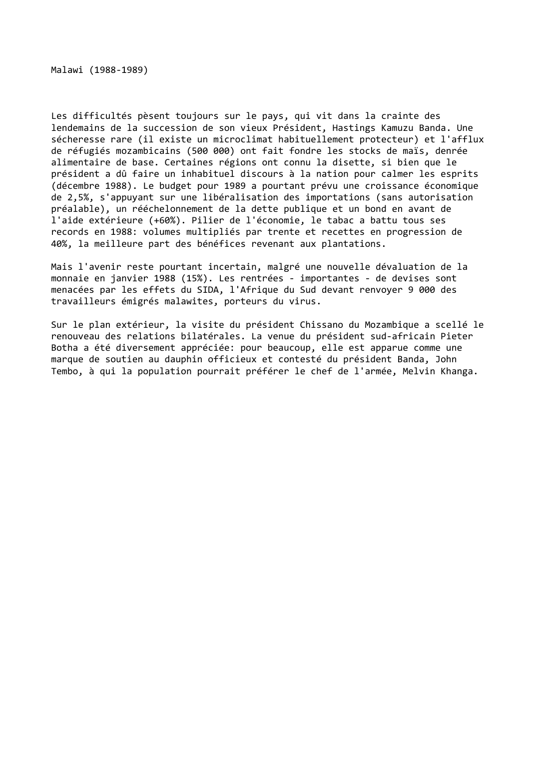 Prévisualisation du document Malawi (1988-1989)
