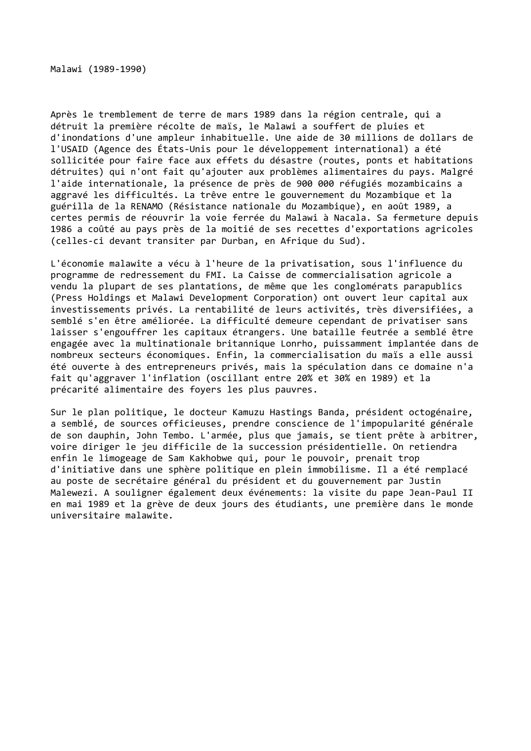 Prévisualisation du document Malawi (1989-1990)