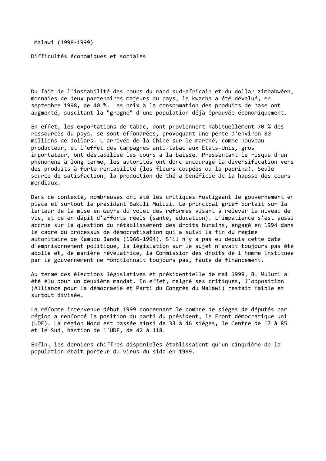 Prévisualisation du document Malawi (1998-1999)