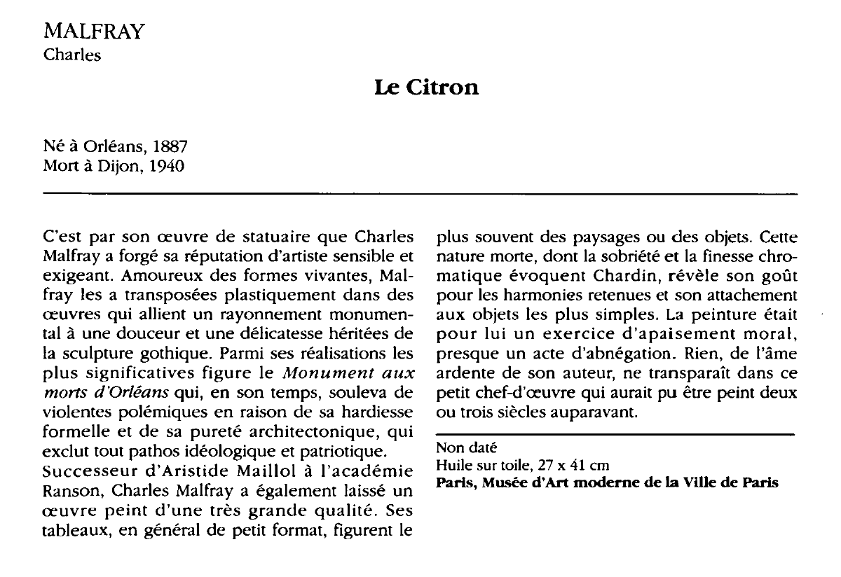 Prévisualisation du document MALFRAY Charles : Le Citron