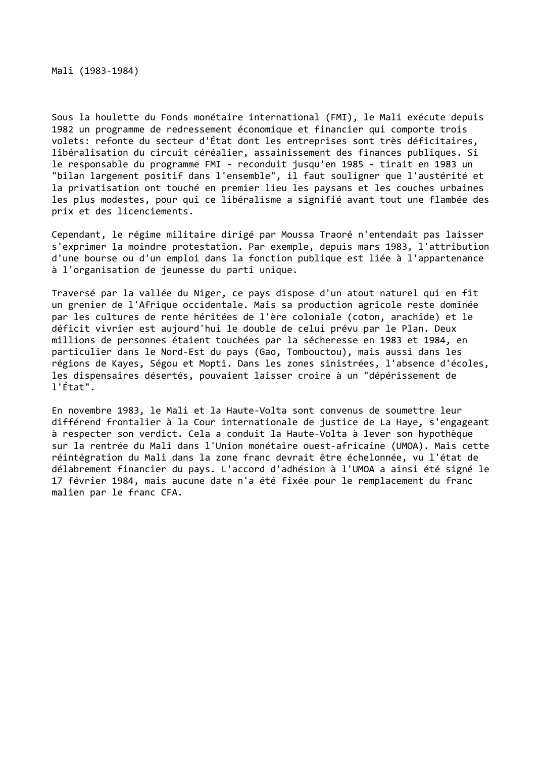 Prévisualisation du document Mali (1983-1984)