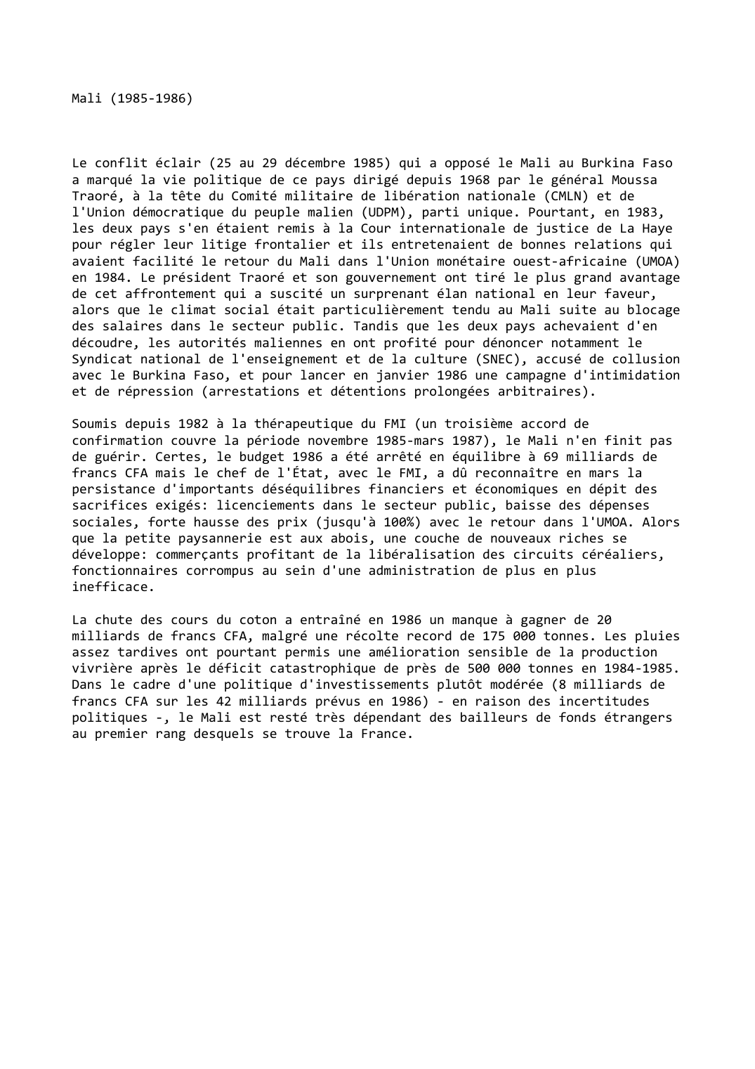 Prévisualisation du document Mali (1985-1986)