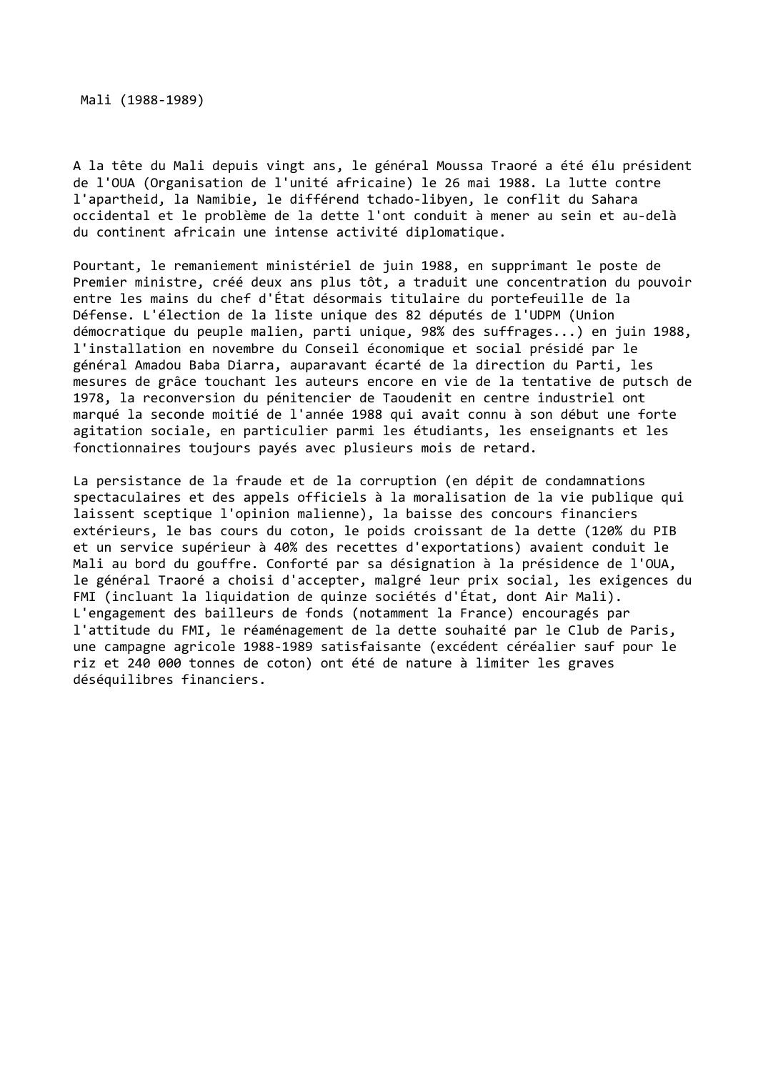 Prévisualisation du document Mali (1988-1989)