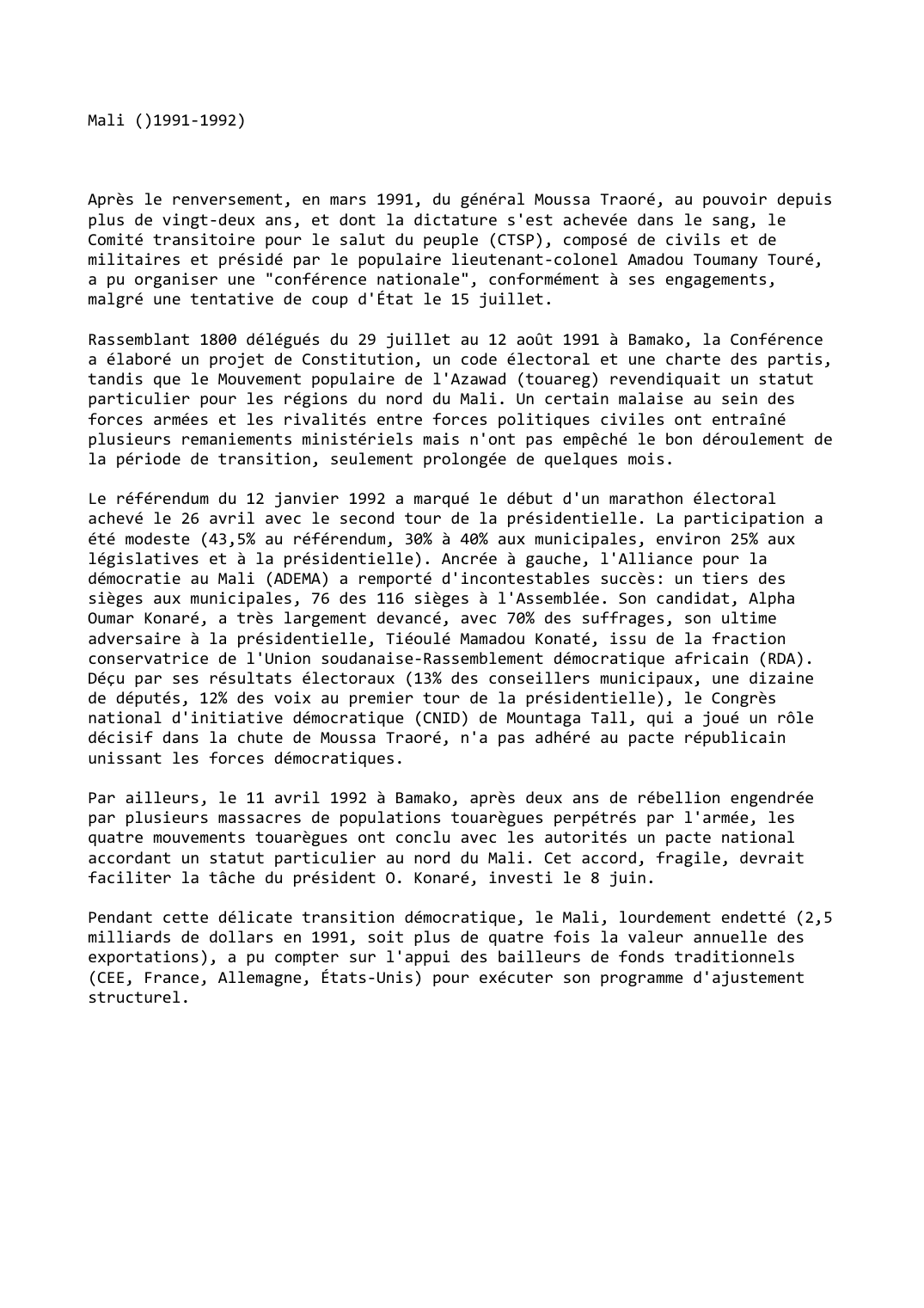 Prévisualisation du document Mali ()1991-1992)
