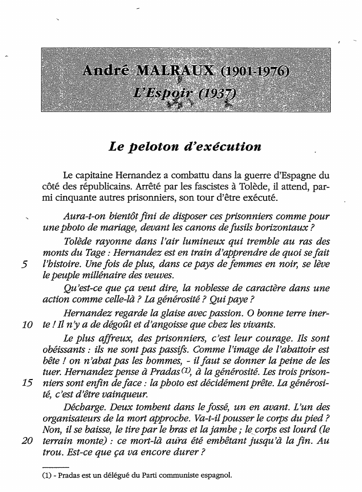 Prévisualisation du document Malraux dans l'Espoir: Le peloton d'exécution (commentaire)