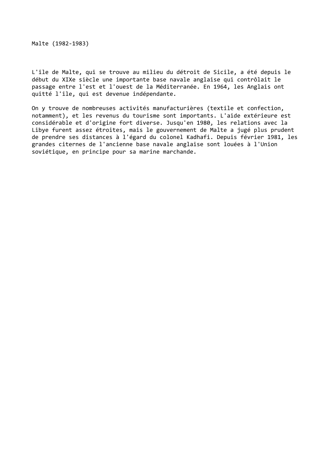 Prévisualisation du document Malte (1982-1983)