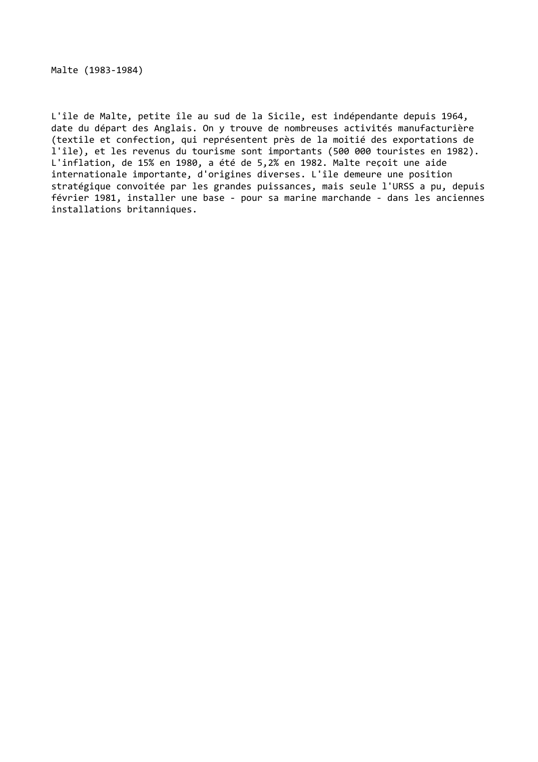 Prévisualisation du document Malte (1983-1984)