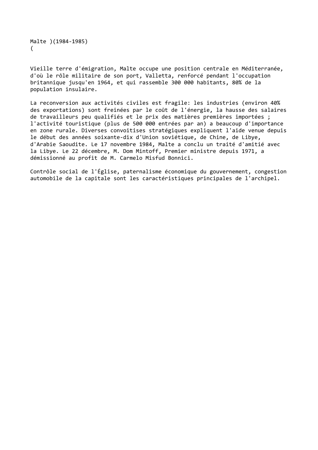 Prévisualisation du document Malte (1984-1985)