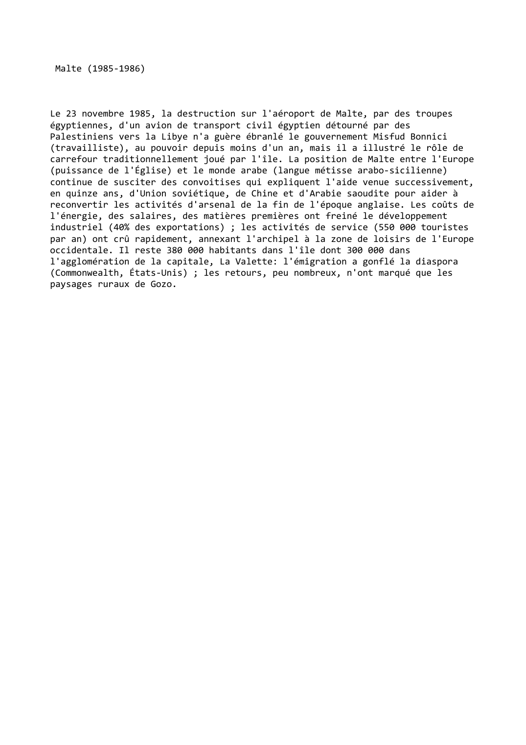 Prévisualisation du document Malte (1985-1986)