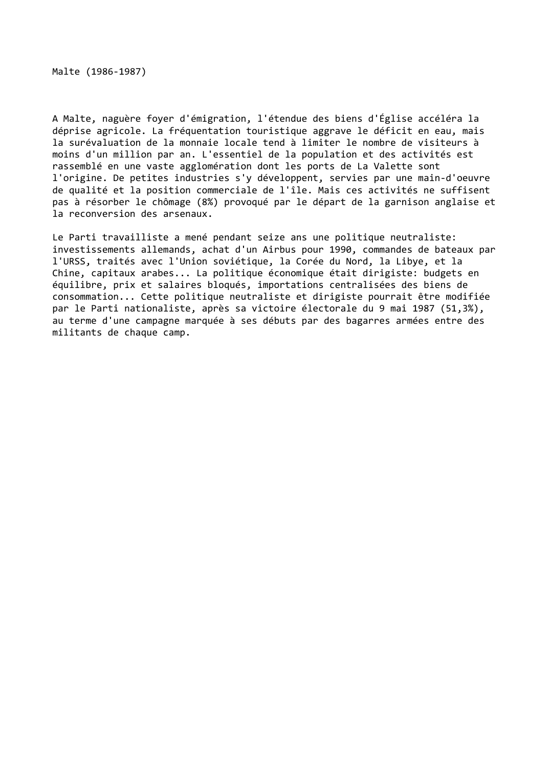 Prévisualisation du document Malte (1986-1987)