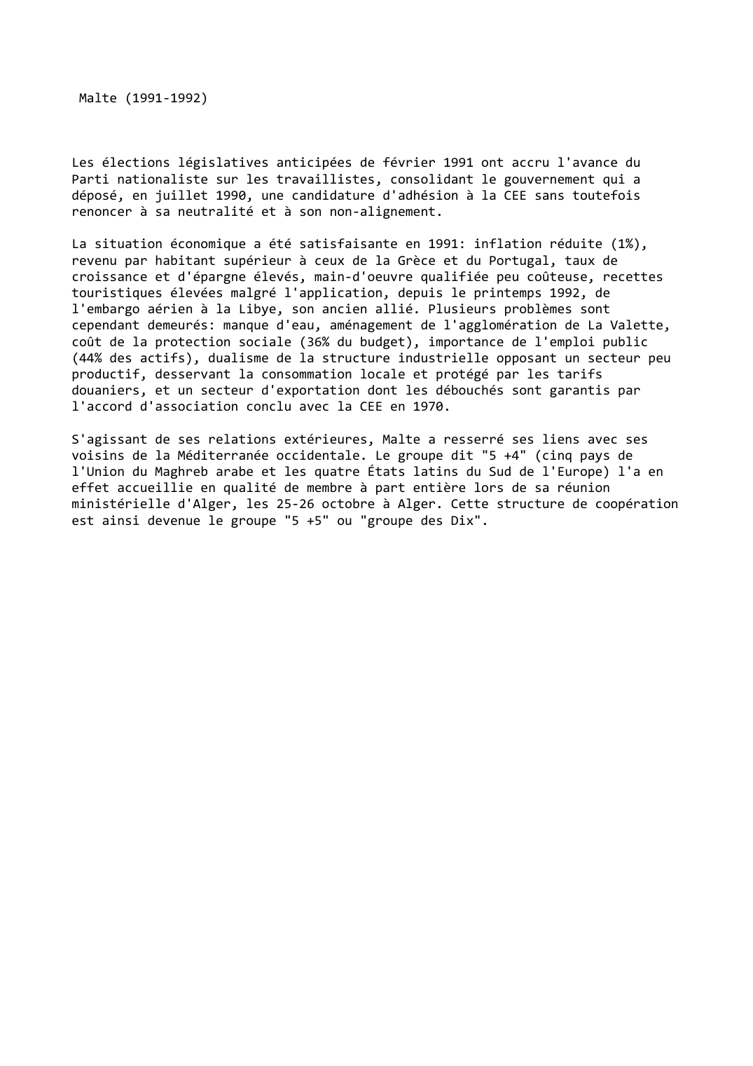 Prévisualisation du document Malte (1991-1992)