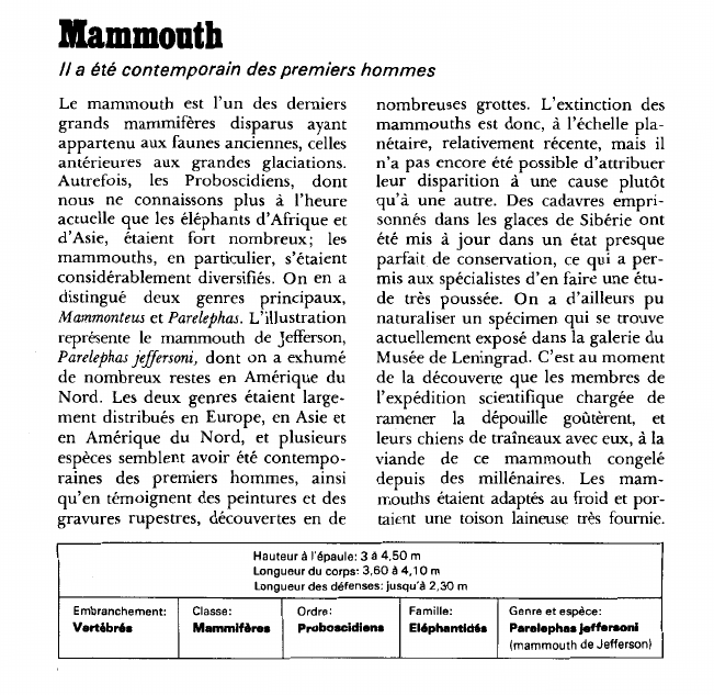 Prévisualisation du document Mammouth:Il a été contemporain des premiers hommes.