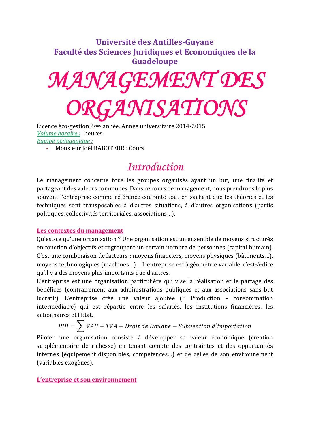 Prévisualisation du document Management des organisations